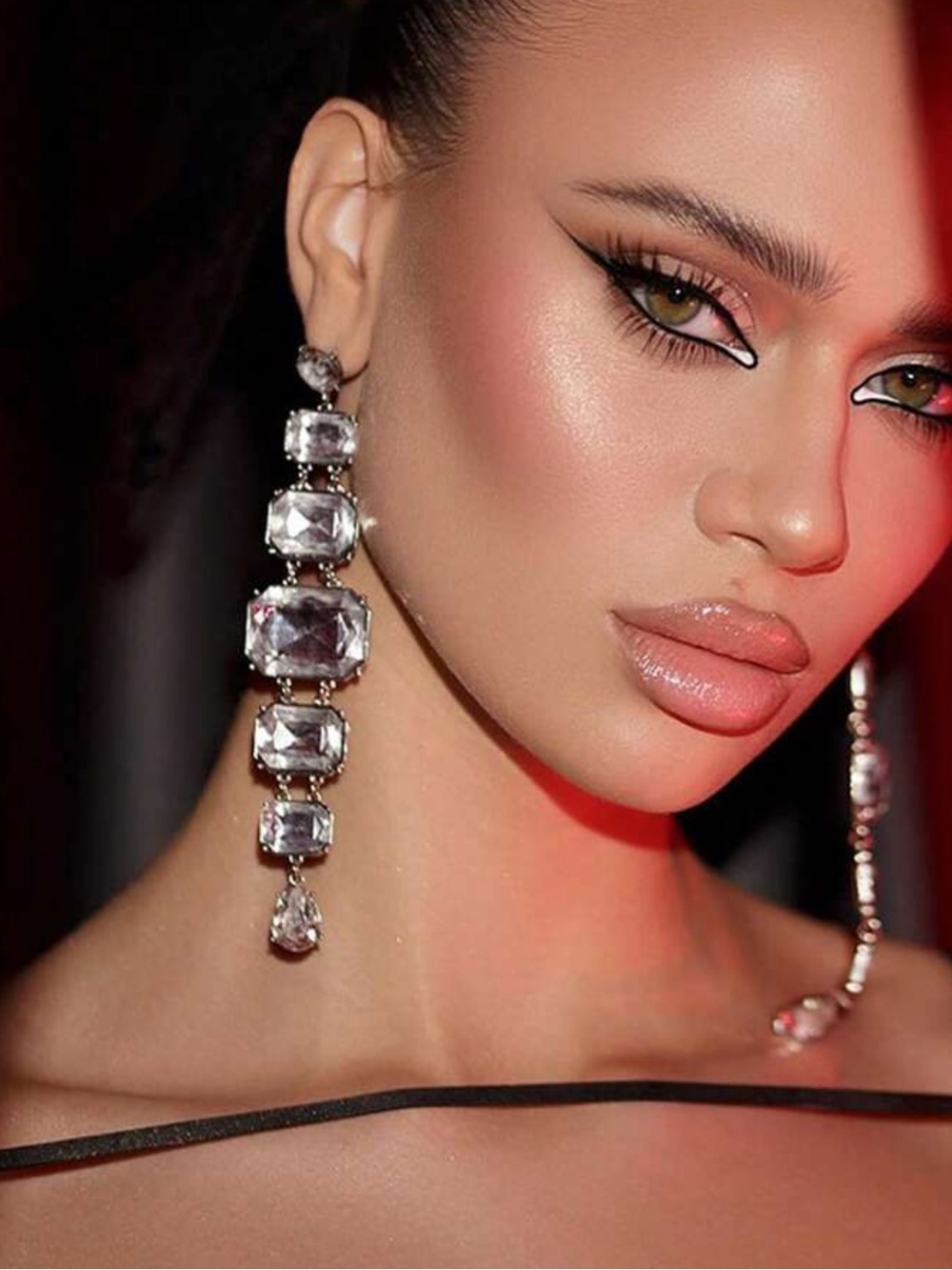 1 Pair Teardrop Earrings, Elegant Rhinestone Decorated Fashion Earrings
